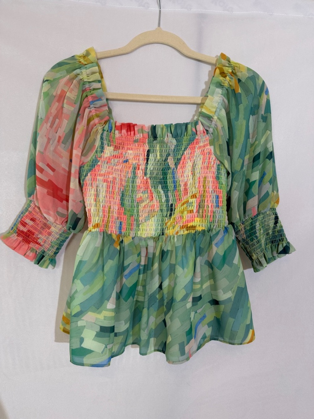 Anthropologie Hutch Puff Sleeve Smocked Top Blouse Size XS